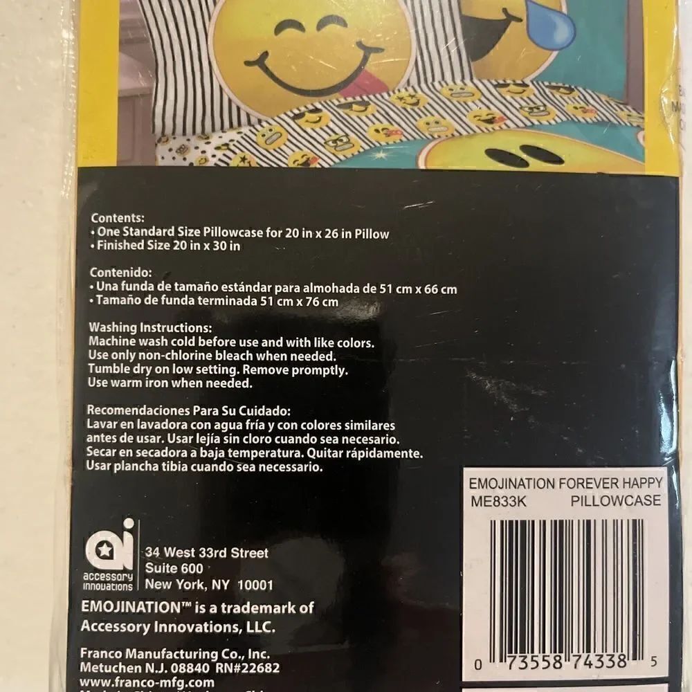 Emojination Yellow Multicolor Reversible Microfiber Pillow Case Smiley Face - Picture 4 of 4